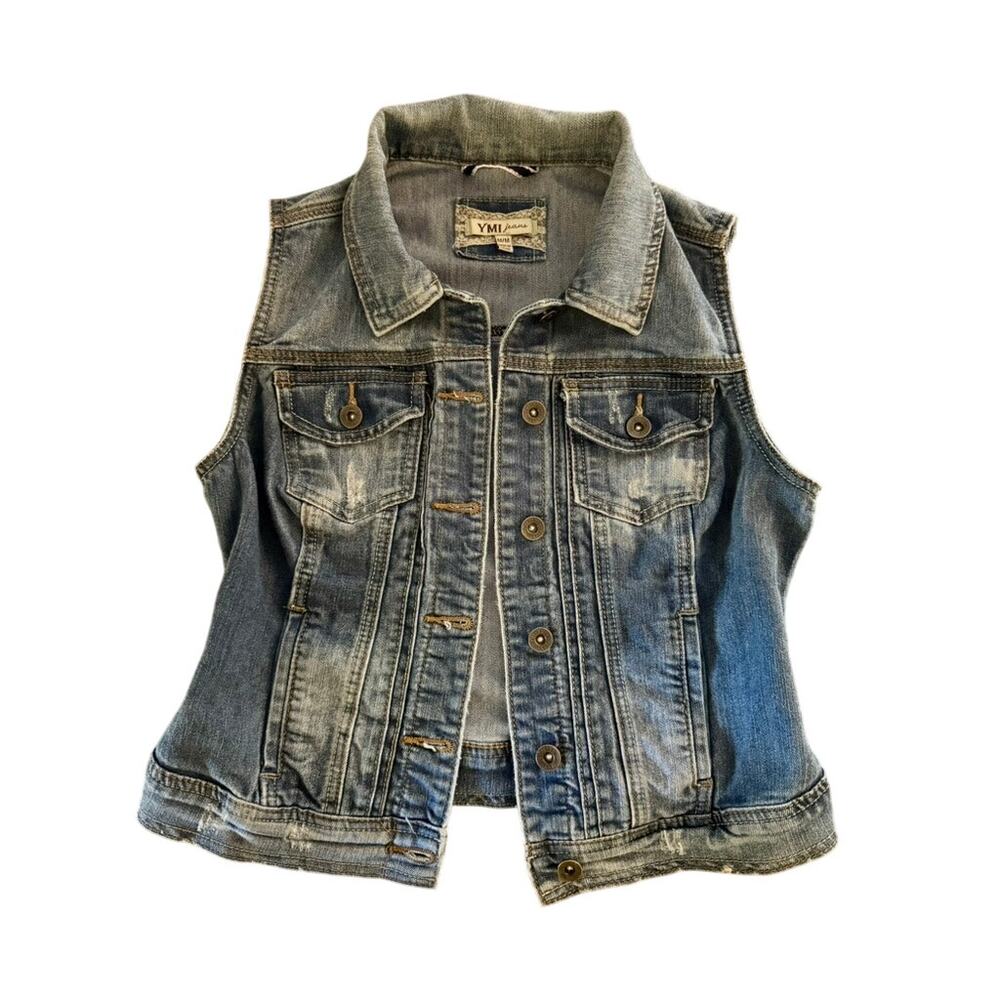 Y2K Style Distressed Denim Vest‎ by YMI Jeans – Blue – Medium